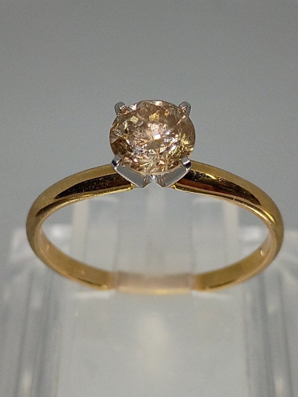 14Kt Two-Tone Gold Full-Carat Solitaire Champagne Diamond Ring